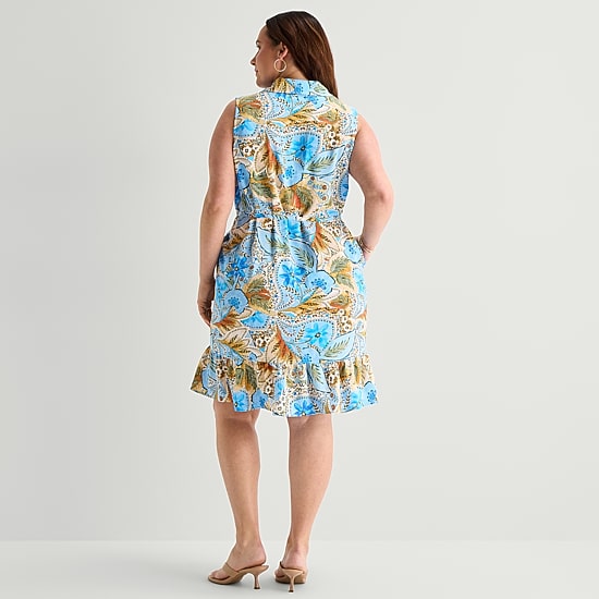 Be by CHETTA B Womens Plus Sleeveless Abstract Fit + Flare Dress