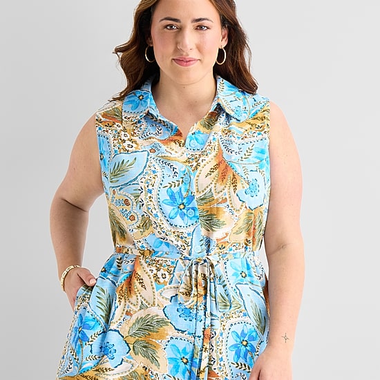 Be by CHETTA B Womens Plus Sleeveless Abstract Fit + Flare Dress