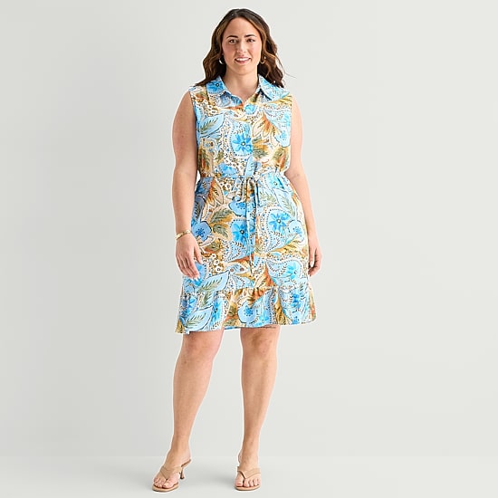 Be by CHETTA B Womens Plus Sleeveless Abstract Fit + Flare Dress