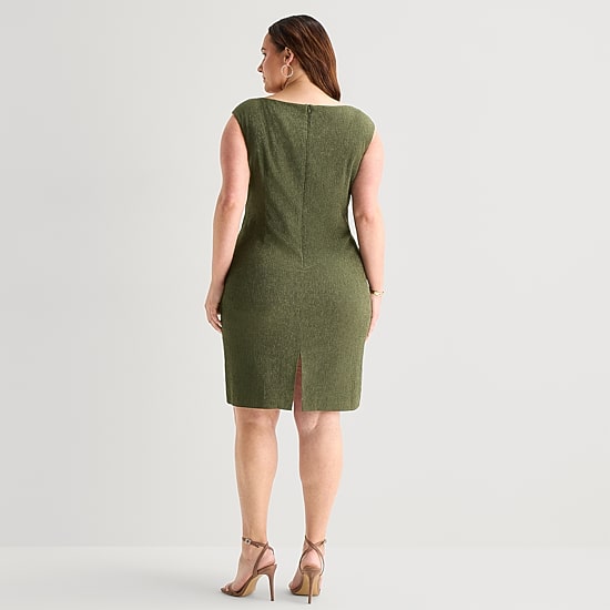 Jessica Howard Womens Plus Boat Neck Sleeveless Sheath Dress