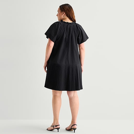 Robbie Bee Womens Plus V Neck Short Sleeve Shift Dress