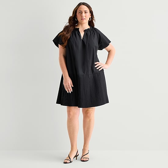 Robbie Bee Womens Plus V Neck Short Sleeve Shift Dress