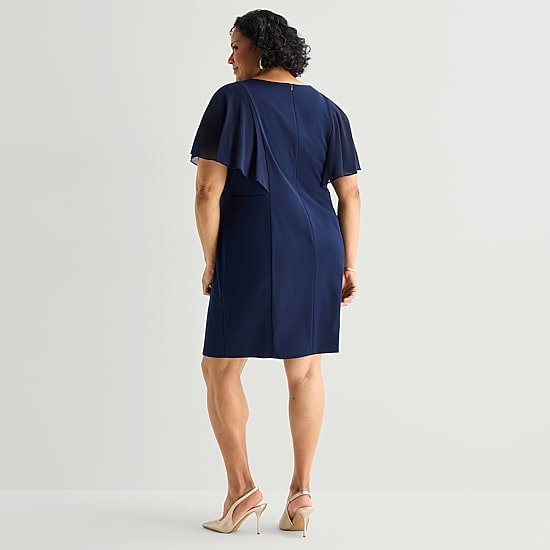 Jessica Howard Womens Plus V Neck Short Sleeve Sheath Dress