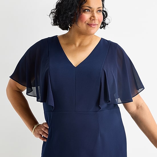 Jessica Howard Womens Plus V Neck Short Sleeve Sheath Dress