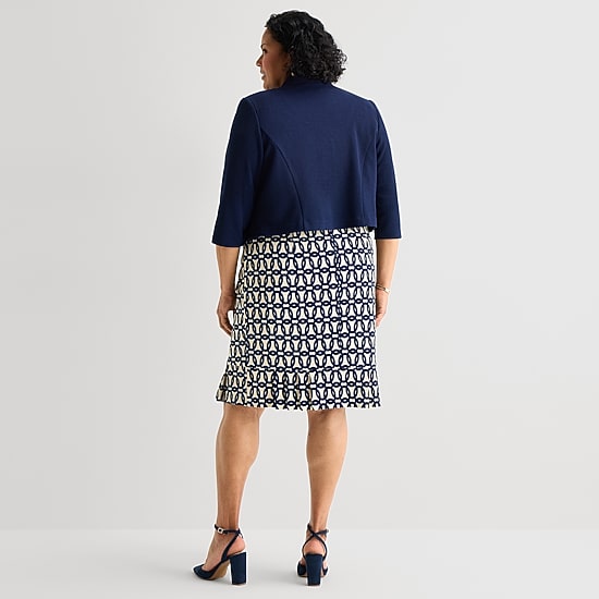 Maya Brooke Womens Plus Abstract Jacket Dress