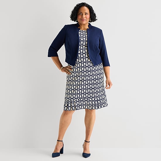 Maya Brooke Womens Plus Abstract Jacket Dress