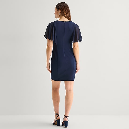 Jessica Howard Womens Petite V Neck Short Sleeve Sheath Dress