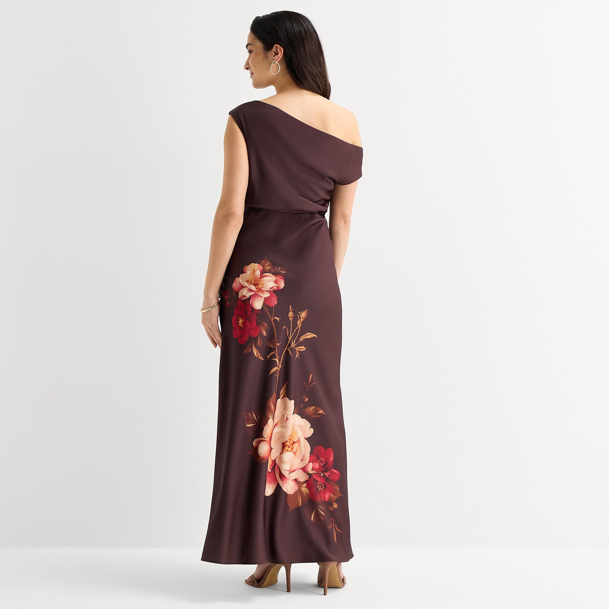 Melonie T Womens Asymmetrical Neck Sleeveless One Shoulder Floral Evening Gown