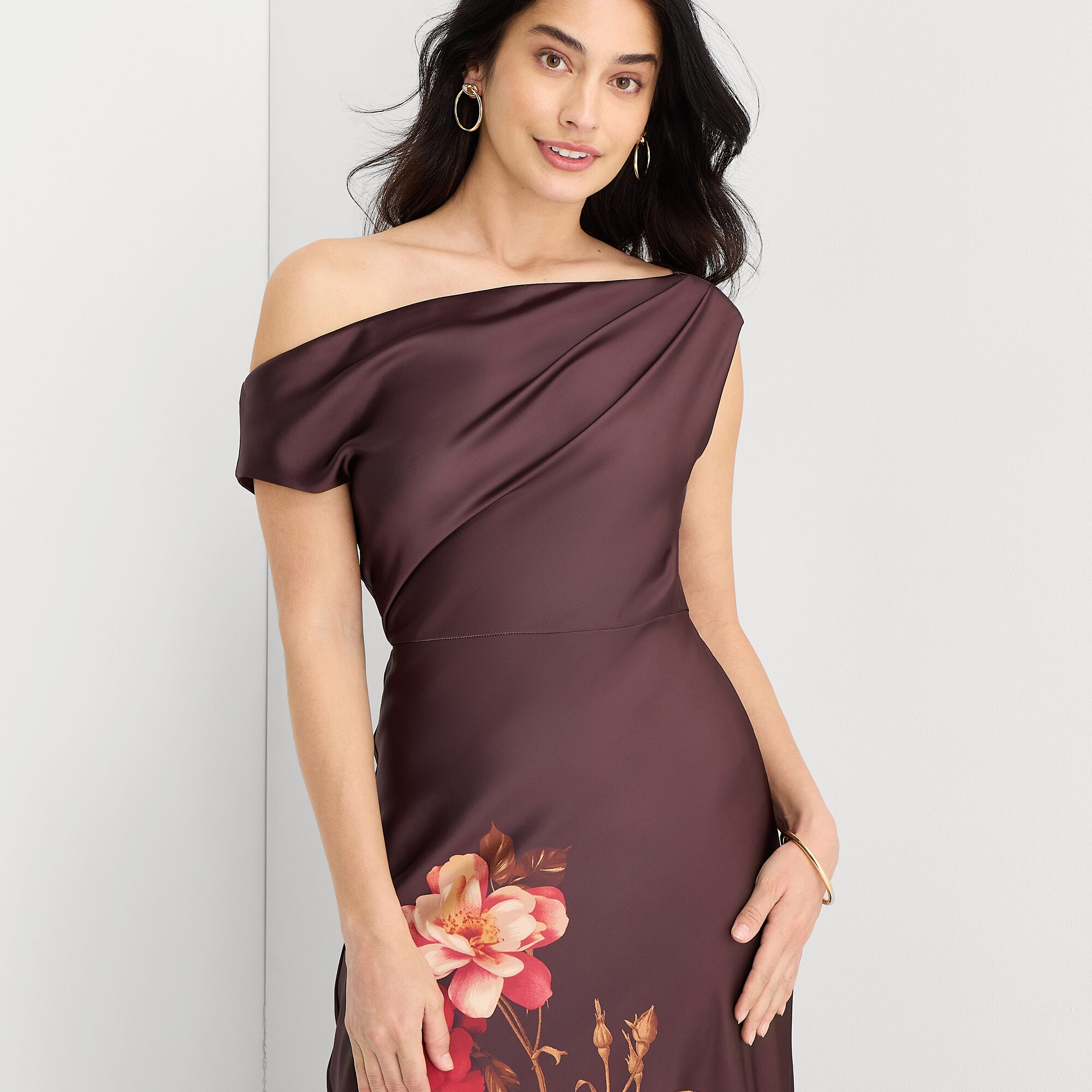 Melonie T Womens Asymmetrical Neck Sleeveless One Shoulder Floral Evening Gown