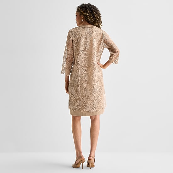 Maya Brooke Womens Crepe Beaded Jacket Dress