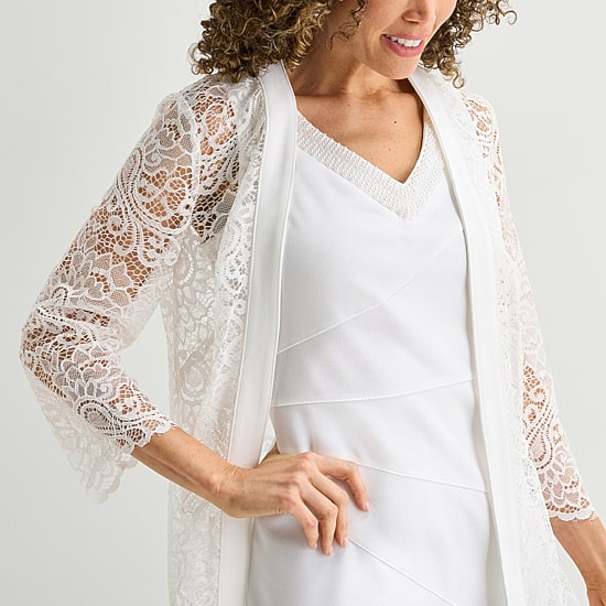 Maya Brooke Womens Lace Embellished Jacket Dress