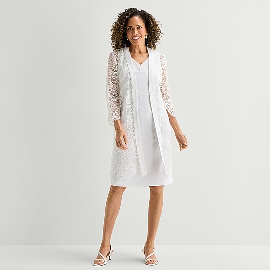 Maya Brooke Womens Lace Embellished Jacket Dress