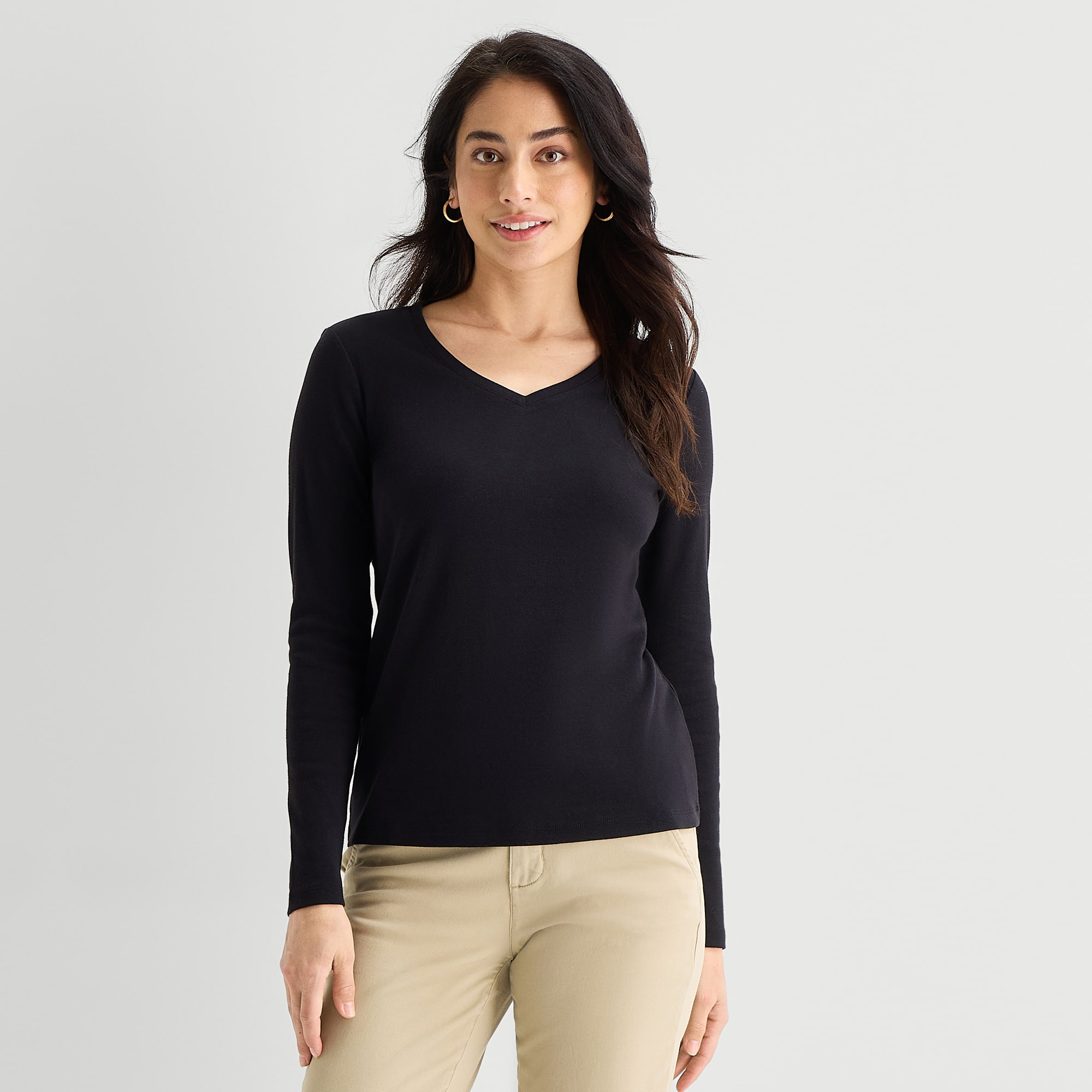 St. John's Bay Womens Tall V Neck Long Sleeve T-Shirt