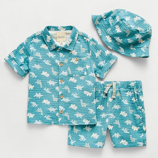 Little Stitch Toddler Boys Knit 3-pc. Short Set