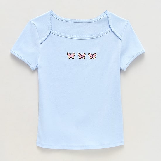 Thereabouts Little & Big Kid Girls Square Neck Short Sleeve Embroidered T-Shirt