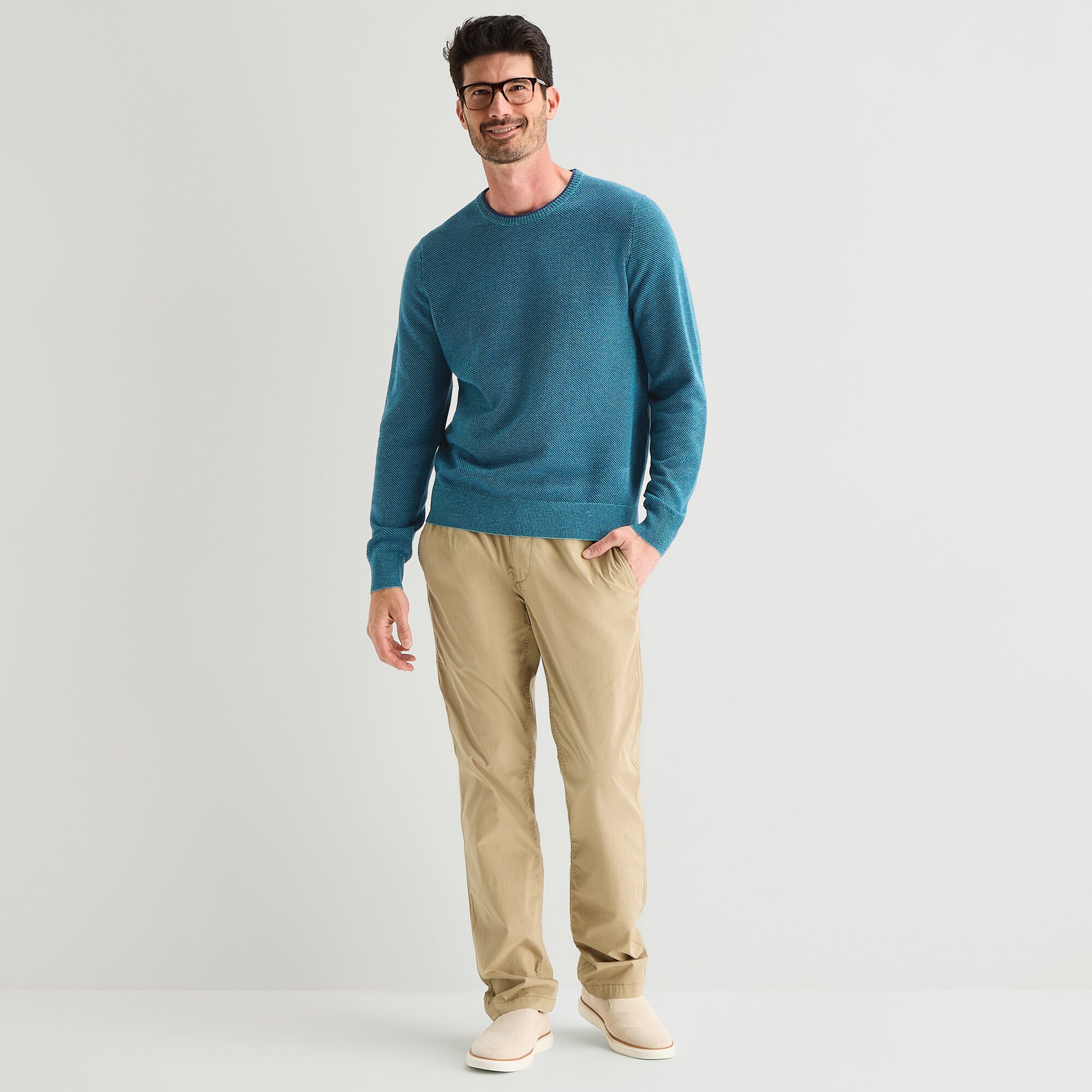 St. John's Bay Birdseye Mens Crew Neck Long Sleeve Pullover Sweater