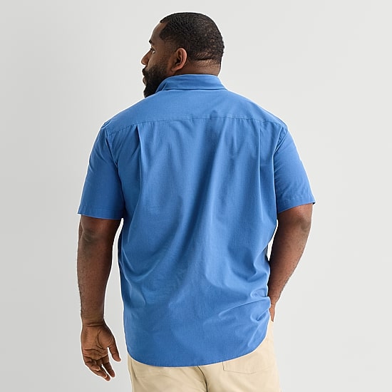 St. John's Bay Perforated Mens Short Sleeve Classic Fit Big and Tall Button-Down Shirt