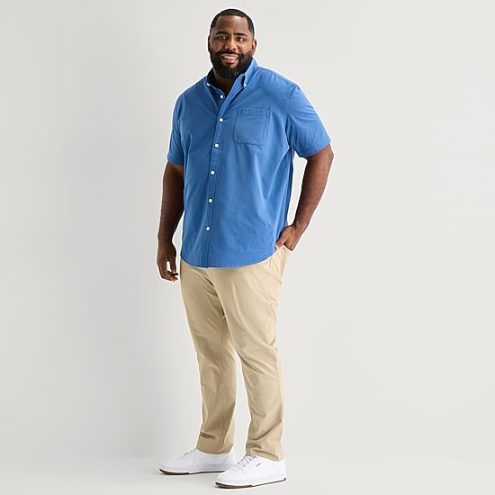 St. John's Bay Perforated Mens Short Sleeve Classic Fit Big and Tall Button-Down Shirt
