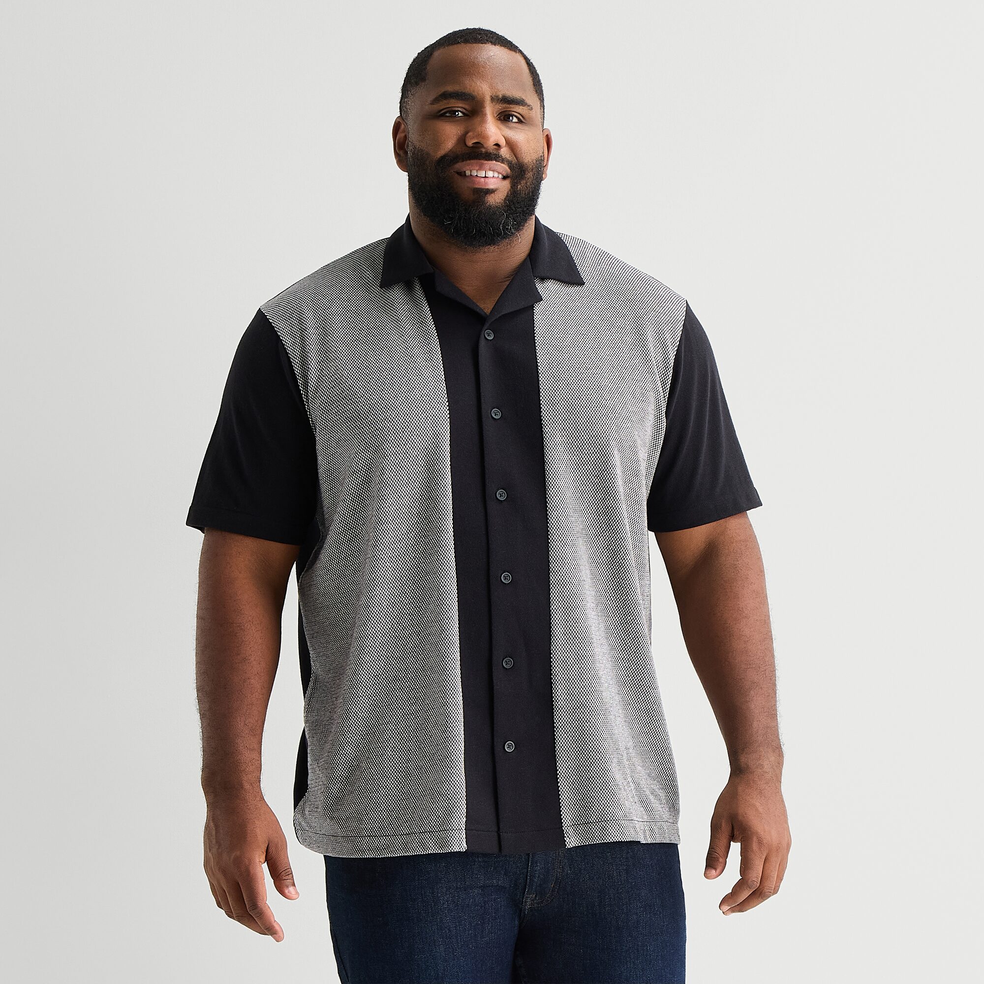 Shaquille O'Neal XLG™ Blocked Bowling Mens Short Sleeve Regular Fit Big and Tall Button-Down Shirt