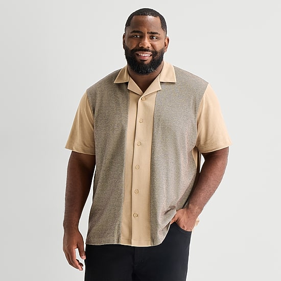 Shaquille O'Neal XLG™ Blocked Bowling Mens Short Sleeve Regular Fit Big and Tall Button-Down Shirt