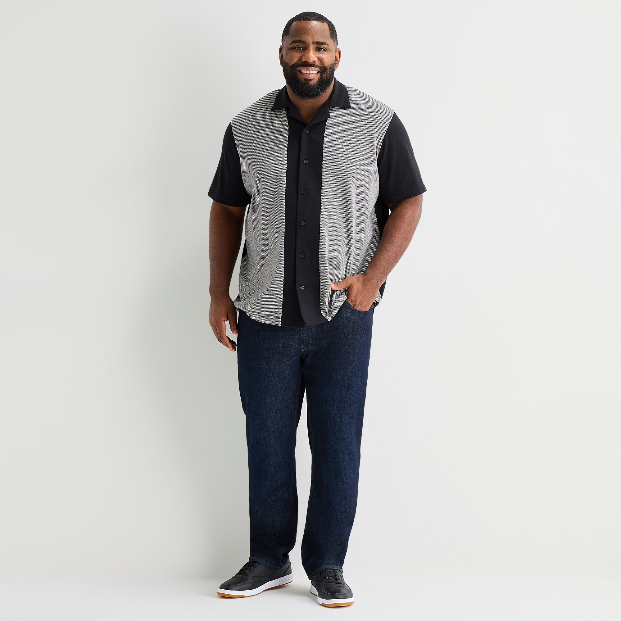 Shaquille O'Neal XLG™ Blocked Bowling Mens Short Sleeve Regular Fit Big and Tall Button-Down Shirt