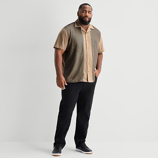 Shaquille O'Neal XLG™ Blocked Bowling Mens Short Sleeve Regular Fit Big and Tall Button-Down Shirt