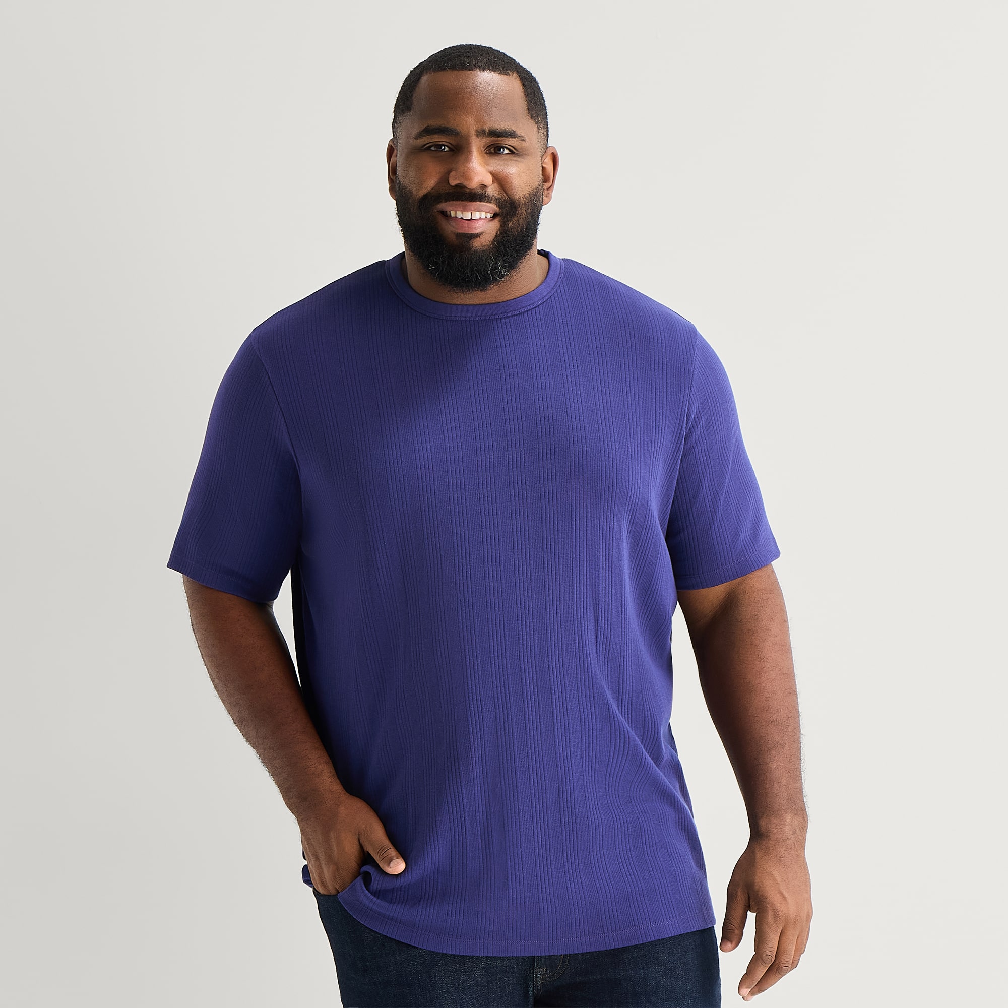Shaquille O'Neal XLG™ Ribbed Dropneedle Mens Crew Neck Short Sleeve Big and Tall T-Shirt