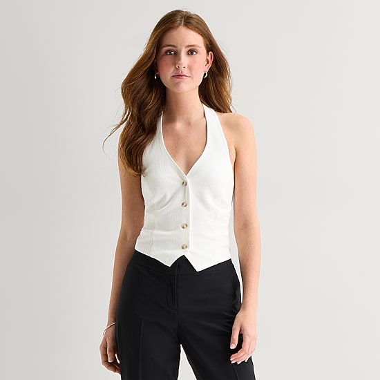 by&by Womens Juniors V Neck Sleeveless Vest