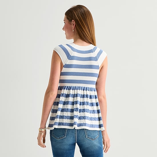 Arizona Womens Juniors V Neck Short Sleeve Babydoll Top