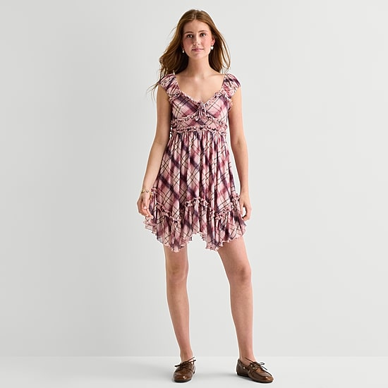 Arizona Womens Juniors Short Sleeve Babydoll Dress