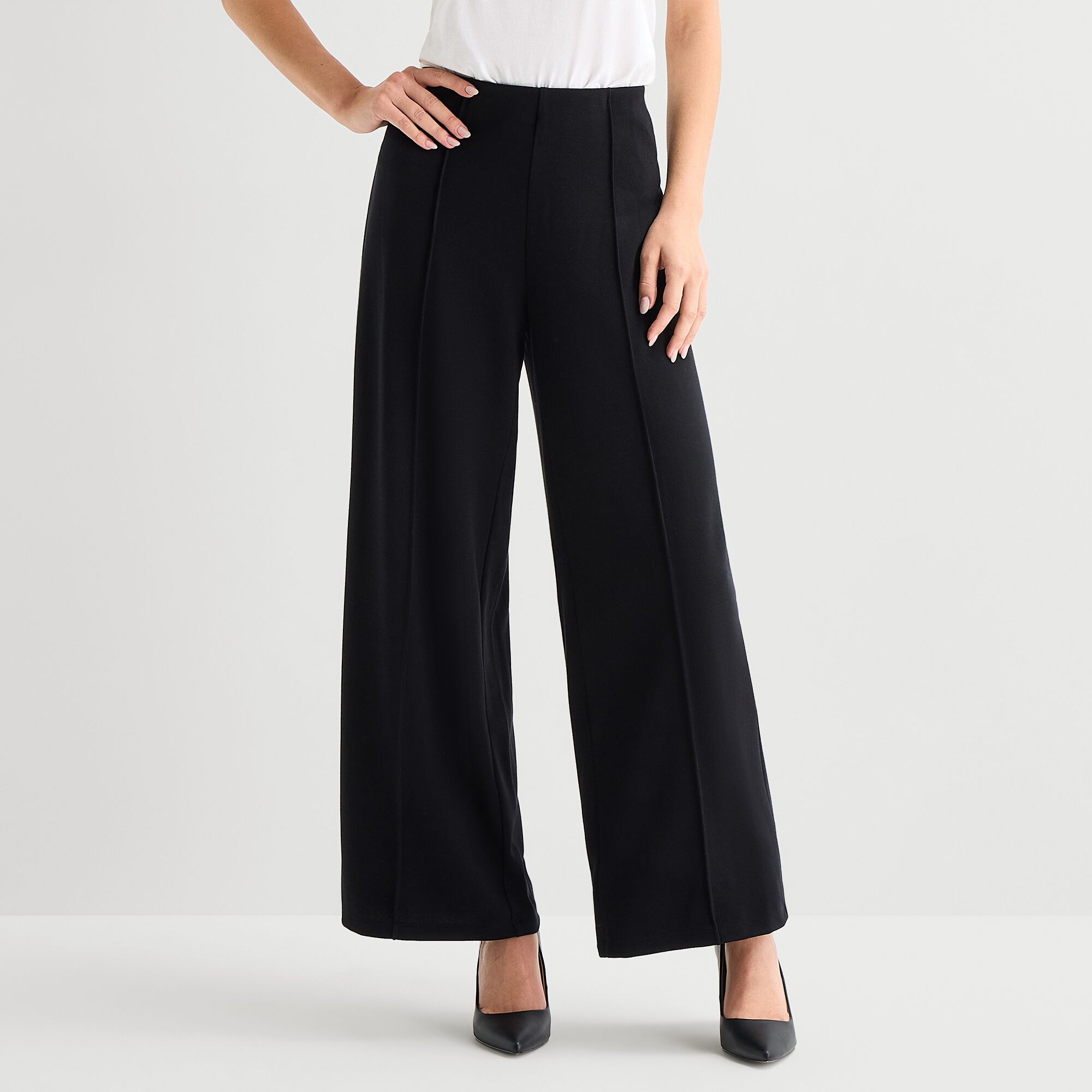 Liz Claiborne Womens Wide Leg High Rise Pull-On Pant