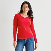 St. John's Bay Womens V Neck Long Sleeve T-Shirt
