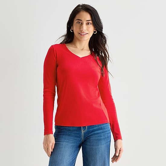 St. John's Bay Womens V Neck Long Sleeve T-Shirt