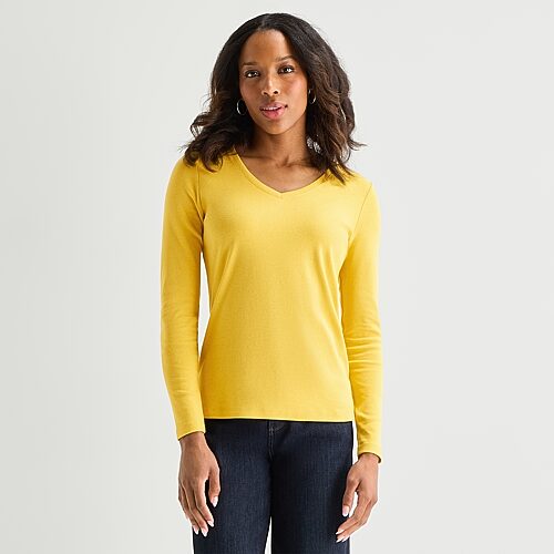 St. John's Bay Womens V Neck Long Sleeve T-shirt In Yellow