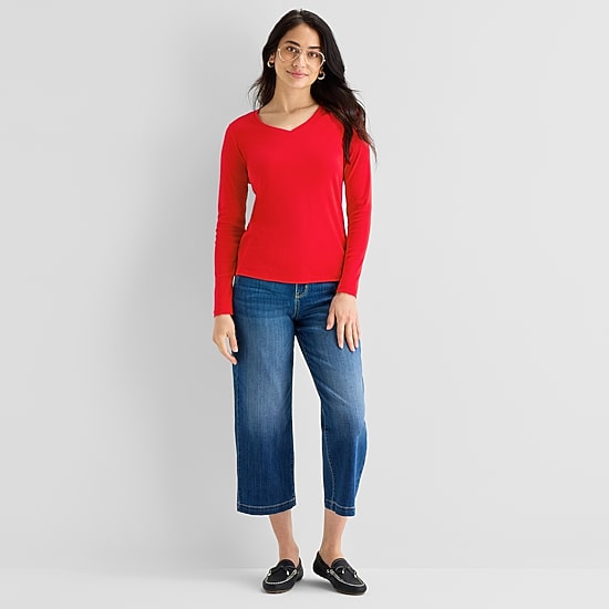 St. John's Bay Womens V Neck Long Sleeve T-Shirt