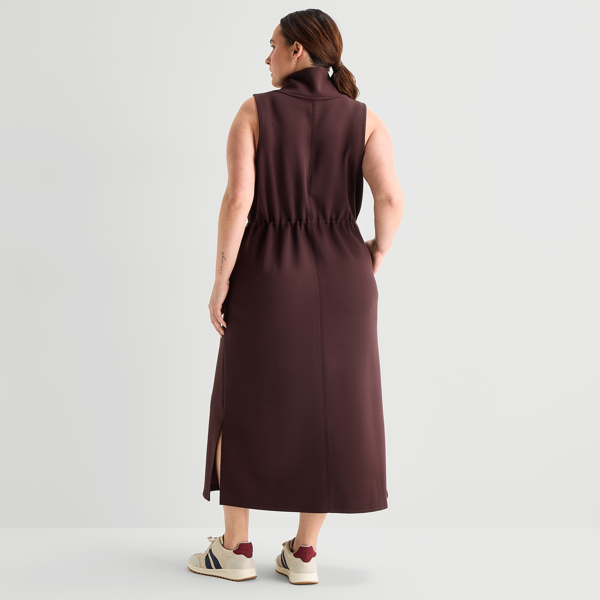 Stylus Womens Plus Midi Mock Neck Sleeveless A-Line Dress