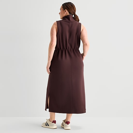 Stylus Womens Plus Midi Mock Neck Sleeveless A-Line Dress