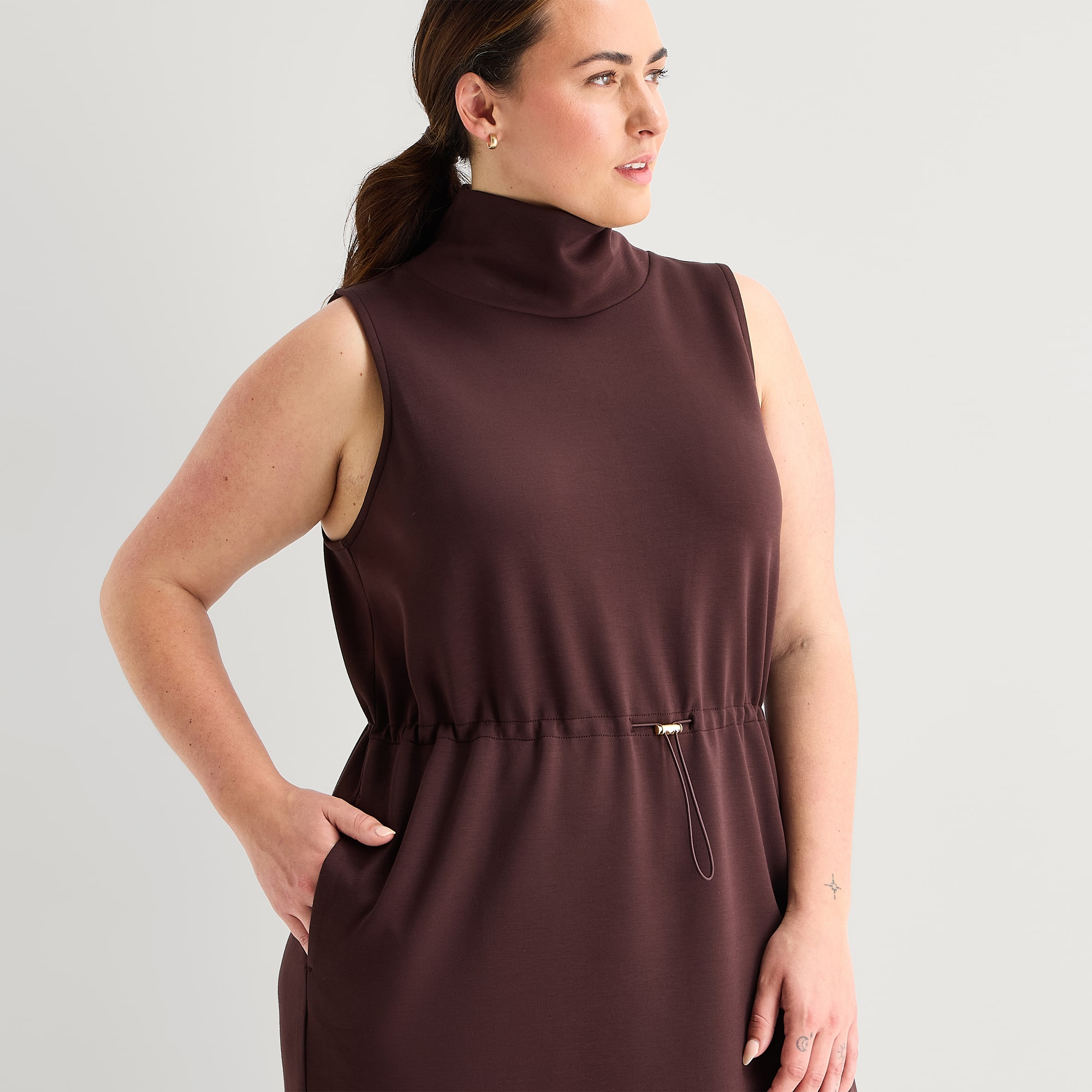 Stylus Womens Plus Midi Mock Neck Sleeveless A-Line Dress