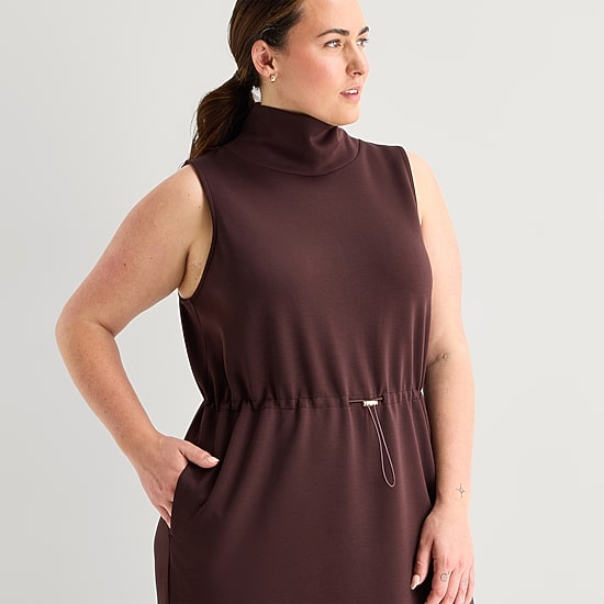 Stylus Womens Plus Midi Mock Neck Sleeveless A-Line Dress