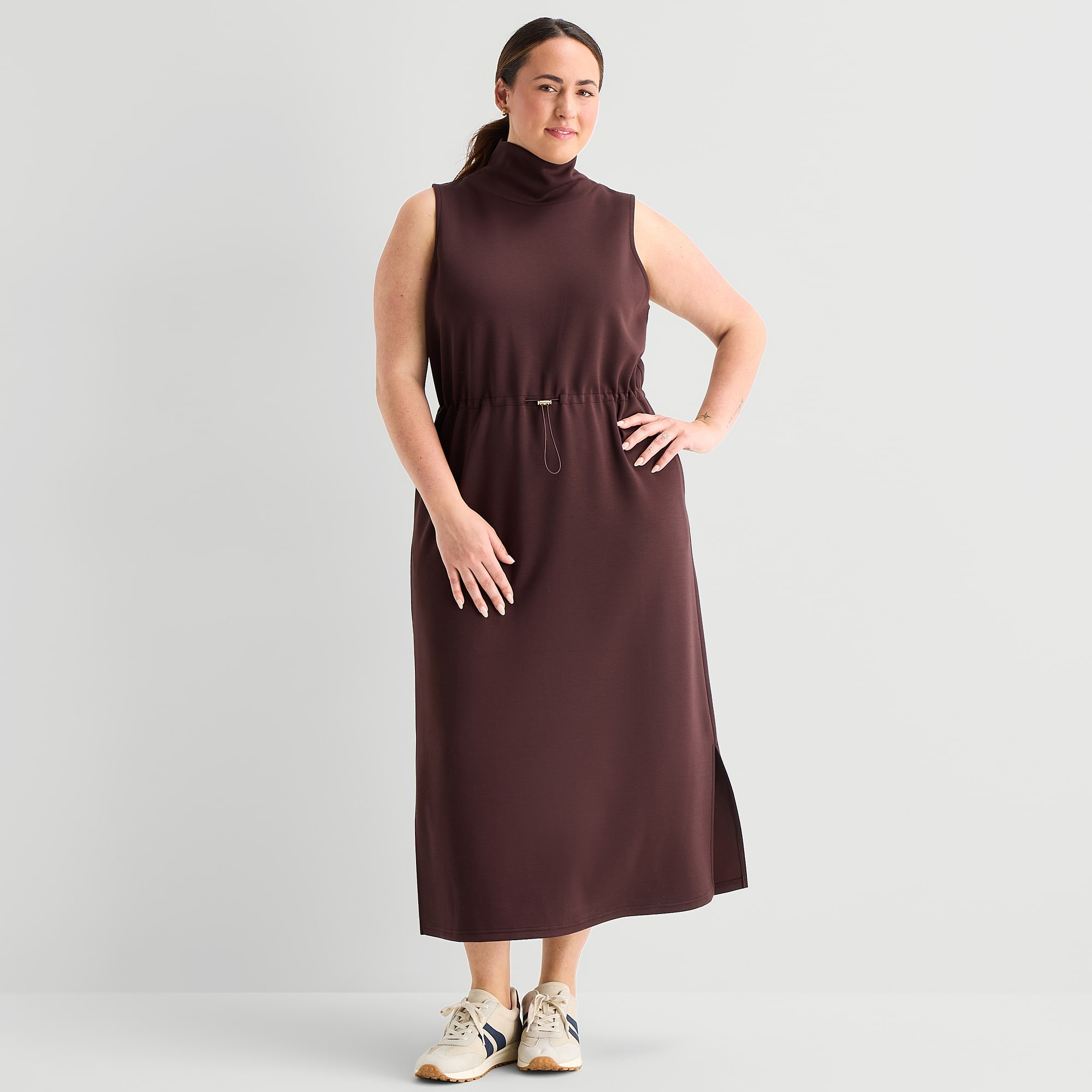 Stylus Womens Plus Midi Mock Neck Sleeveless A-Line Dress