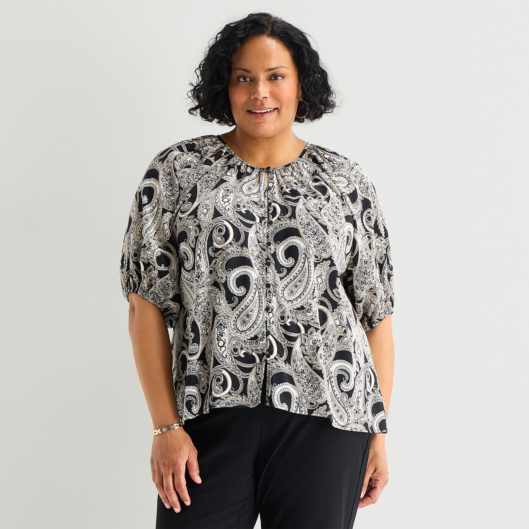 Liz Claiborne Womens Plus Elbow Sleeve Blouse