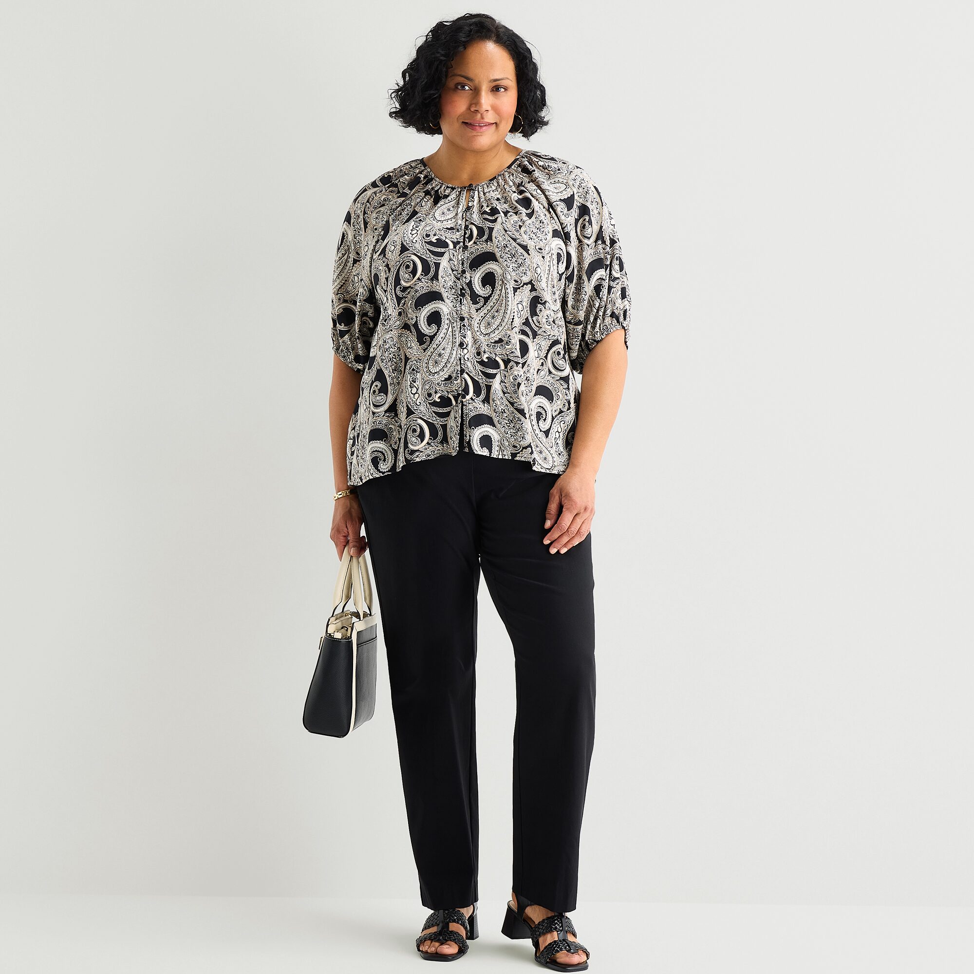 Liz Claiborne Womens Plus Elbow Sleeve Blouse