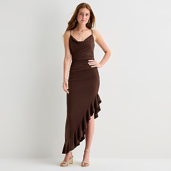 Emerald Sundae Womens Juniors Draped Neck Sleeveless Bodycon Dress