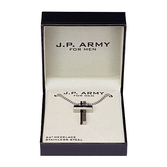 J.P. Army Men's Jewelry Stainless Steel 24 Inch Link Cross Pendant Necklace