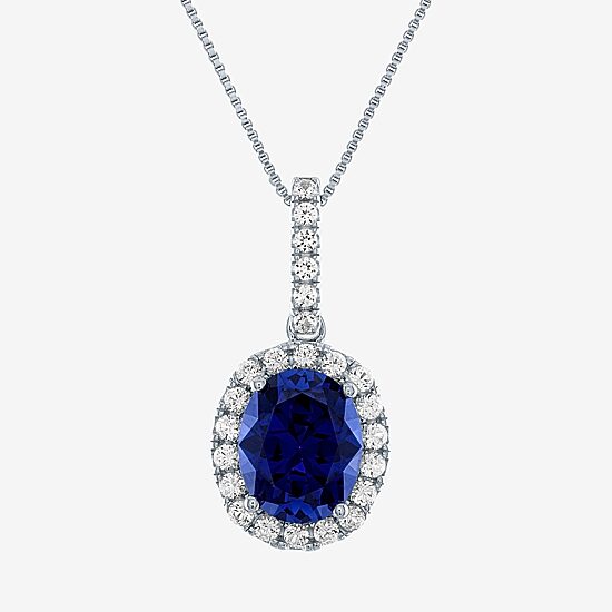 Womens Lab Created Blue Sapphire Sterling Silver 18 Inch Pendant Necklace