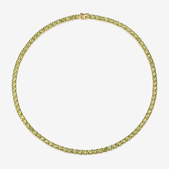 Womens Green Peridot 18K Gold Over Silver Tennis Necklace
