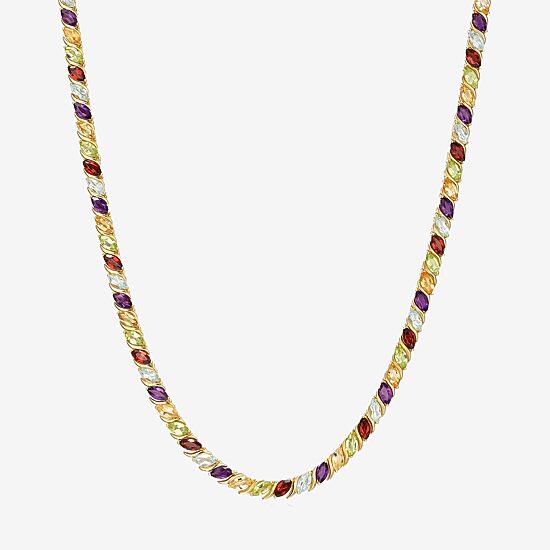 Womens Genuine Multi-Stone 18K Gold Over Silver Tennis Necklaces