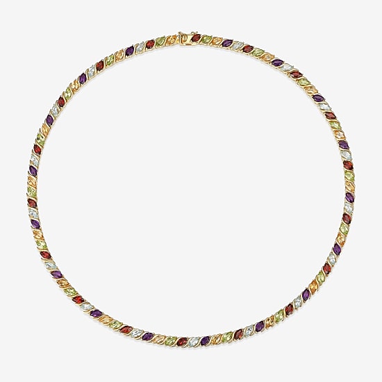 Womens Genuine Multi-Stone 18K Gold Over Silver Tennis Necklaces