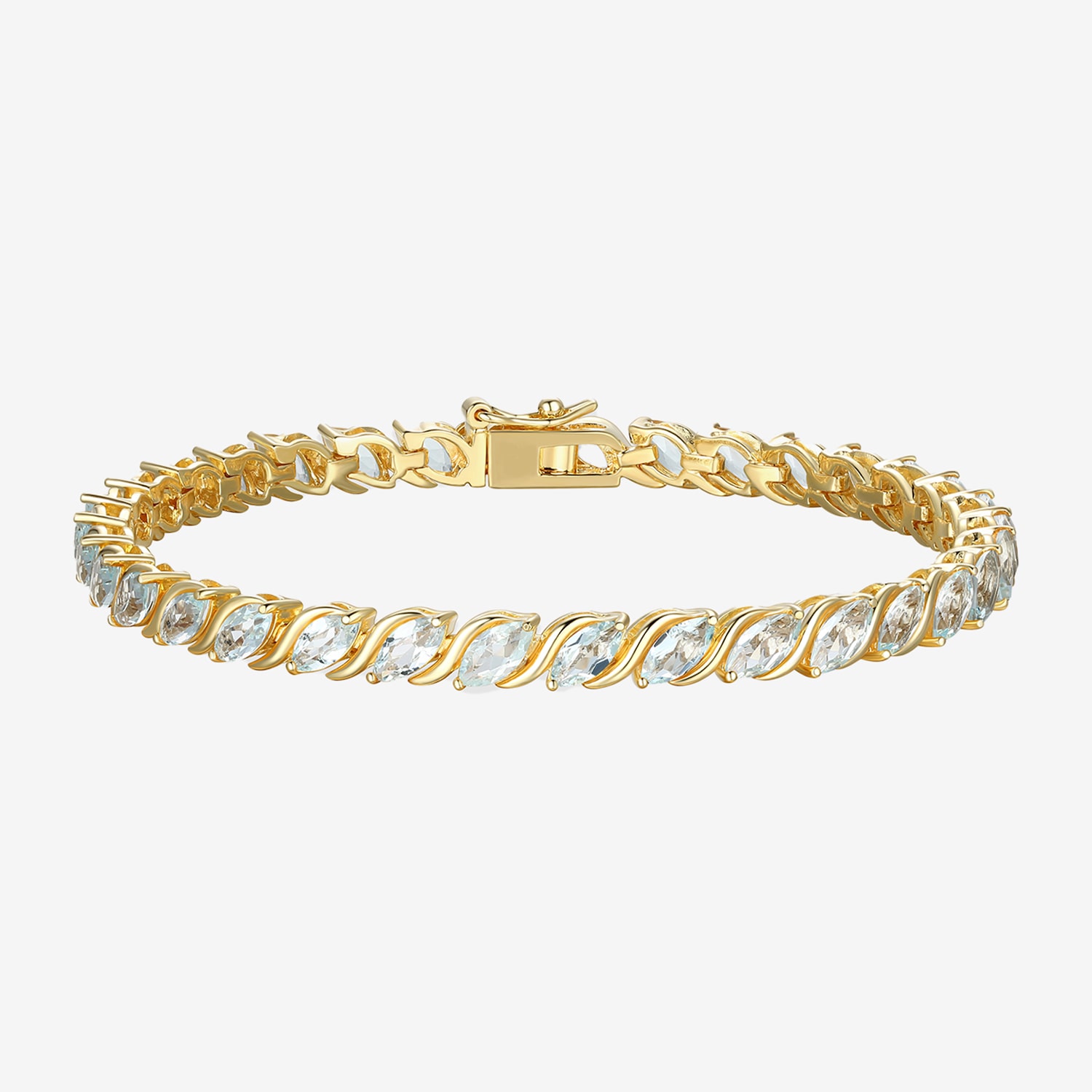 Womens Genuine Blue Topaz 18K Gold Over Silver Tennis Bracelet