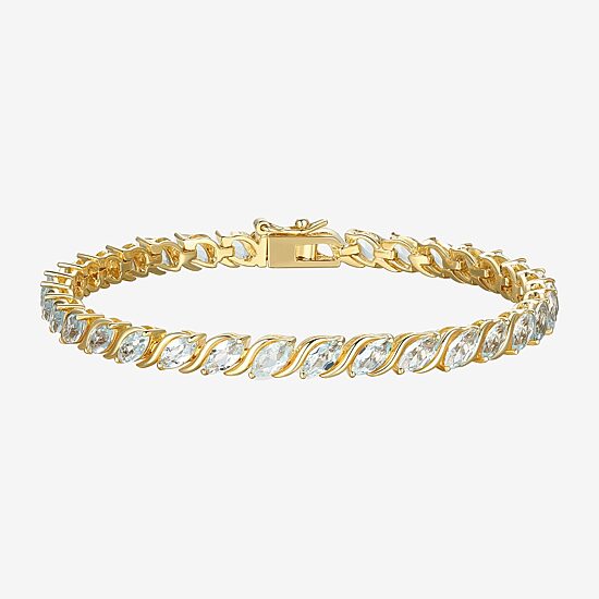 Womens Genuine Blue Topaz 18K Gold Over Silver Tennis Bracelet